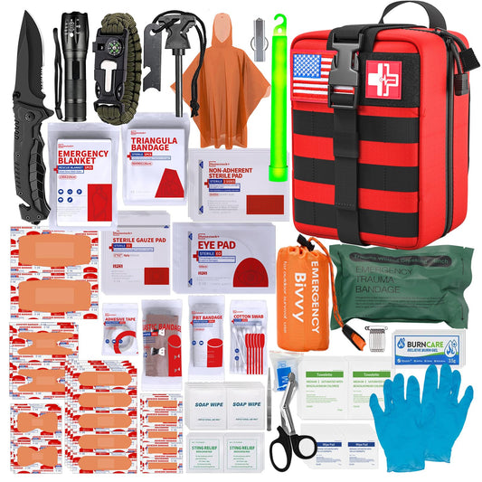 First Aid Kit,Survival Gear Outdoor Tactical Gear Set Military Grade Molle System for Camper Travel Hunting Hiking and Adventures（RED）