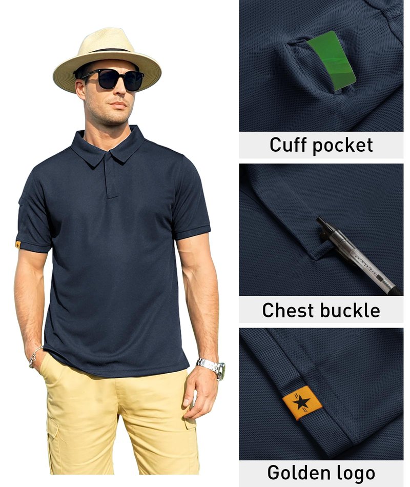 ZITY Mens Polo Shirt Short Sleeve Sports Tactical T-Shirt Athletic Golf Polos Daily Casual Stylish Collared Shirts for Men Navy Medium