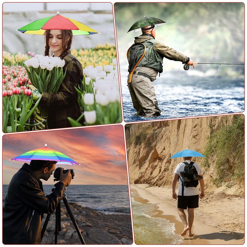 TIXIPEM 26" Headband Umbrella Hat [2 Pcs] - Hand Free Foldable Umbrella Cap Sun Hat Use for Fishing & Gardening & Golf & Camping - [Navy Blue+Purple] Silver Coating Top Outdoor