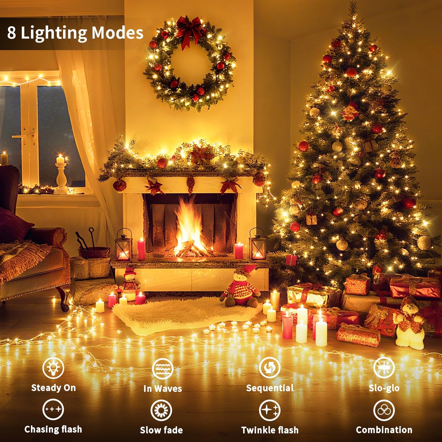 403 FT 1000 LED Outdoor Fairy Lights Plug in Warm White Christmas Lights Outside Extra Long Waterproof String Lights with Remote Timer 8 Modes for Garden House Party Wedding Yard Xmas Tree Decorations
