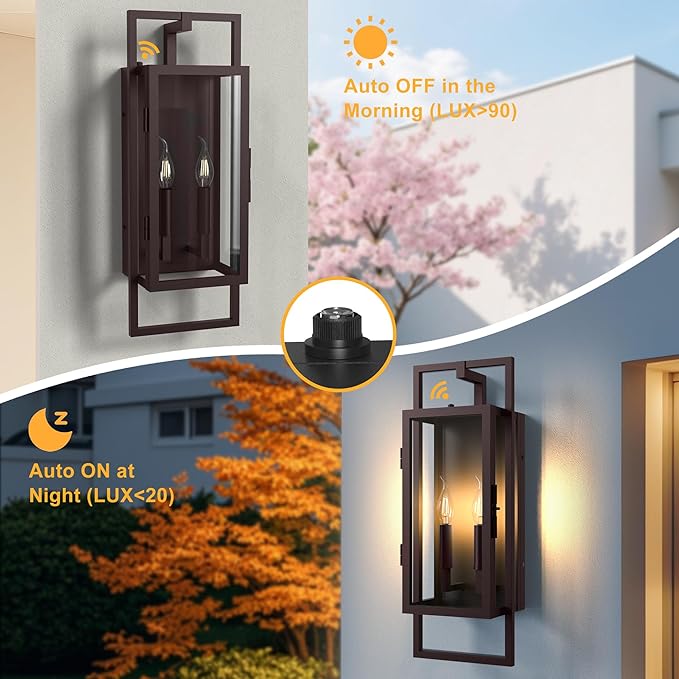 𝟐𝟏.𝟒𝟔𝐈𝐍 Oil Rubbed Bronze Outdoor Wall Sconce, Large Exterior Lighting Fixtures 2-Light, Waterproof Dusk to Dawn Outdoor Wall Light, Modern Outside Sconce Lights for Porch Garage