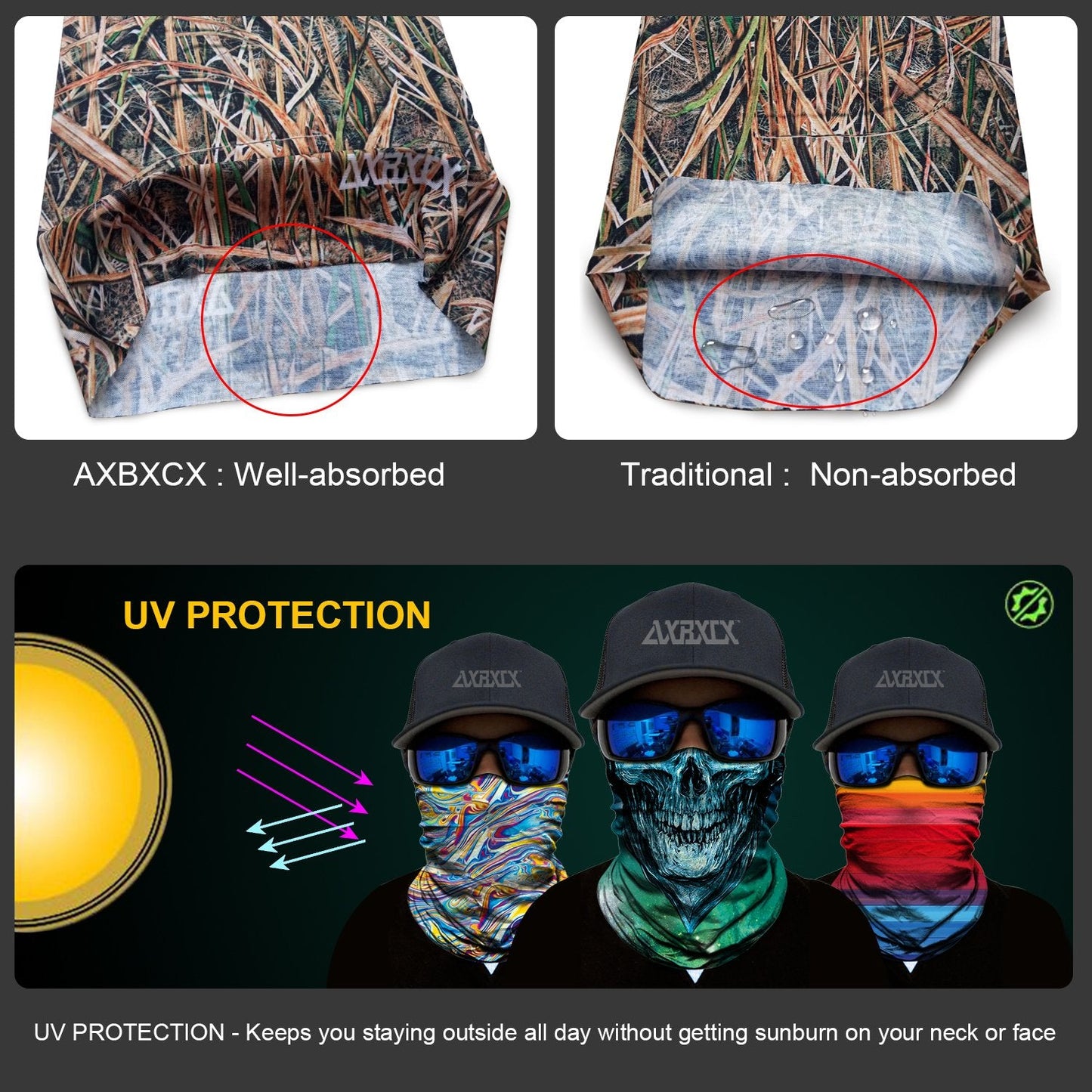 AXBXCX 2 Pack - Camouflage Print Seamless Neck Gaiter Bandana Face Mask Headband Headwear Scarf for Fishing Hiking Hunting Cycling Motorcycle Riding Skiing Outdoor Sport 067