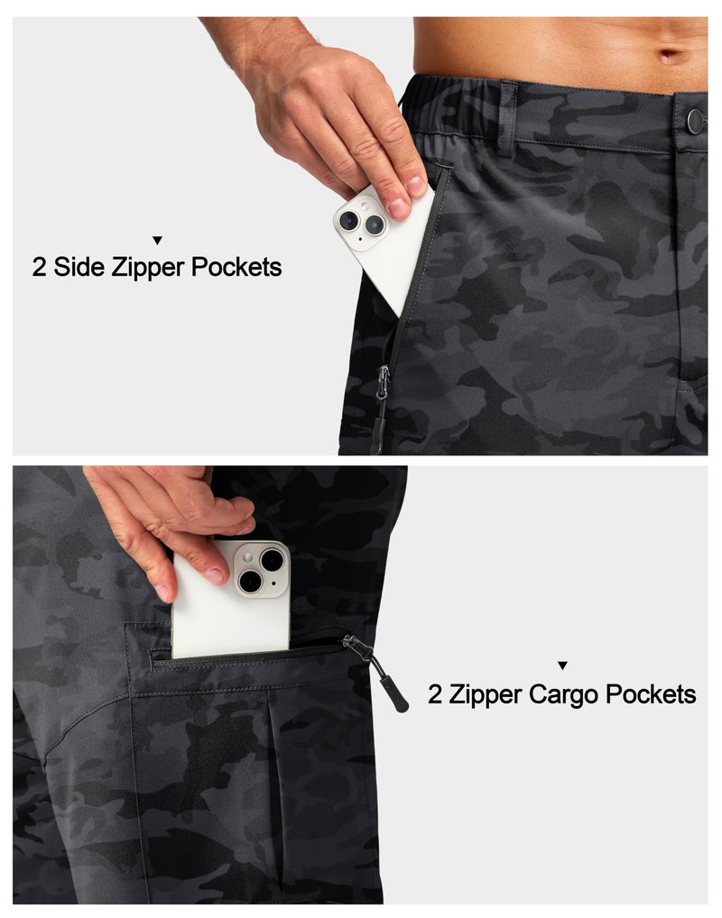 Pudolla Men's Hiking Cargo Shorts Lightweight 7" Travel Casual Shorts for Men Golf Work Outdoor with 5 Zipper Pockets(Black Camo Large)