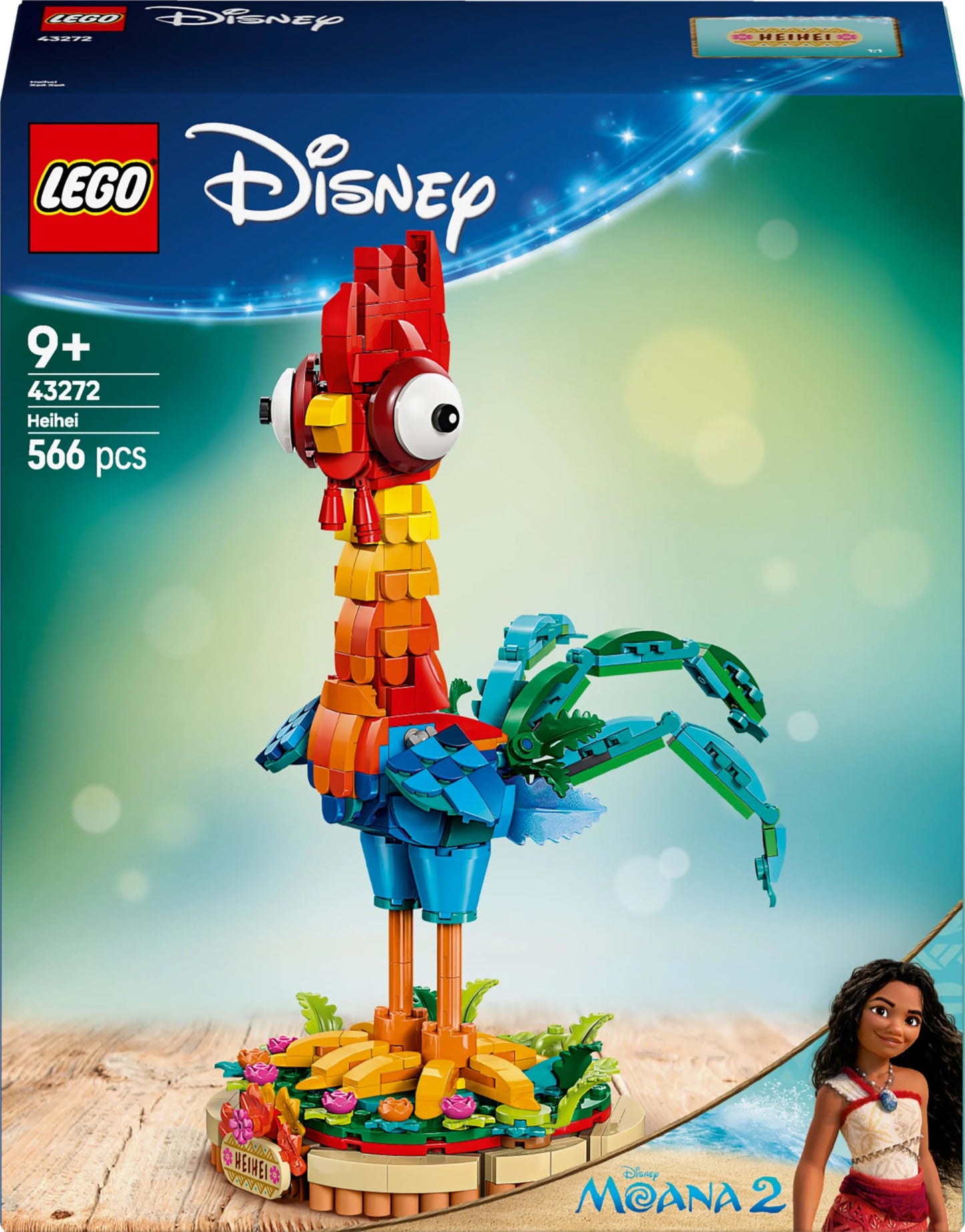 LEGO | Disney Moana 2 Heihei Building Toy - Play and Display Animal Figure with a Rotating Head, Posable Wings & Tail Feathers plus a Stand - Birthday Gift for 9+ Year Old Girls - 43272