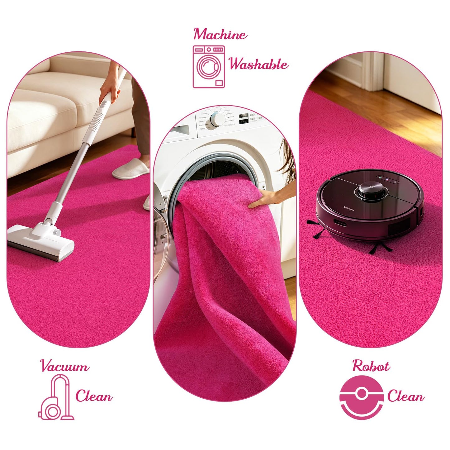 Quntue Area Rugs for Living Room Bedroom, 5x8 Feet Hot Pink Memory Foam Rug, Super Soft Thickened Modern Indoor Dorm Carpets, Upgrade Non-Slip Washable Bedside Rug for Boys Girls Nursery Home Decor