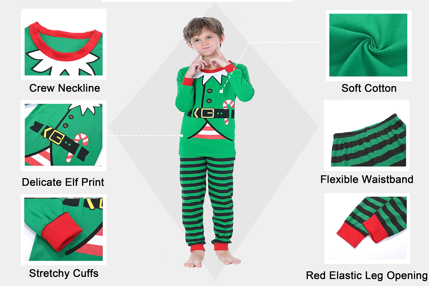 Benaive Matching Family Christmas Pajamas Set Holiday Pjs for Women Men Sleepwear (Green, Elf, 2T)
