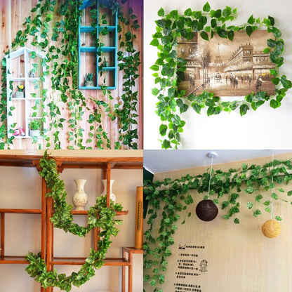 Artificial Ivy Garland, 12 Pack 84 Feet Fake Ivy Hanging Vines, Green Leaves Fake Plants for Wedding, Party, Garden, Office, Bedroom Decoration(Scindapsus Leaves)