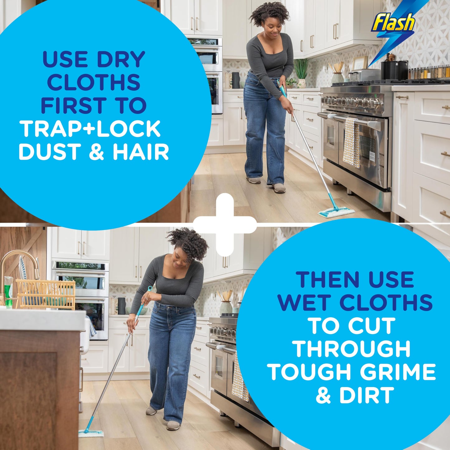 Flash Speedmop Floor Cleaner Starter Kit, Fast Easy and Hygienic (1 Handle, 8 Wet plus 16 Dry Refills), Trap and Lock Daily Dirt, Grease and Grime Without Getting Down On Your Knees