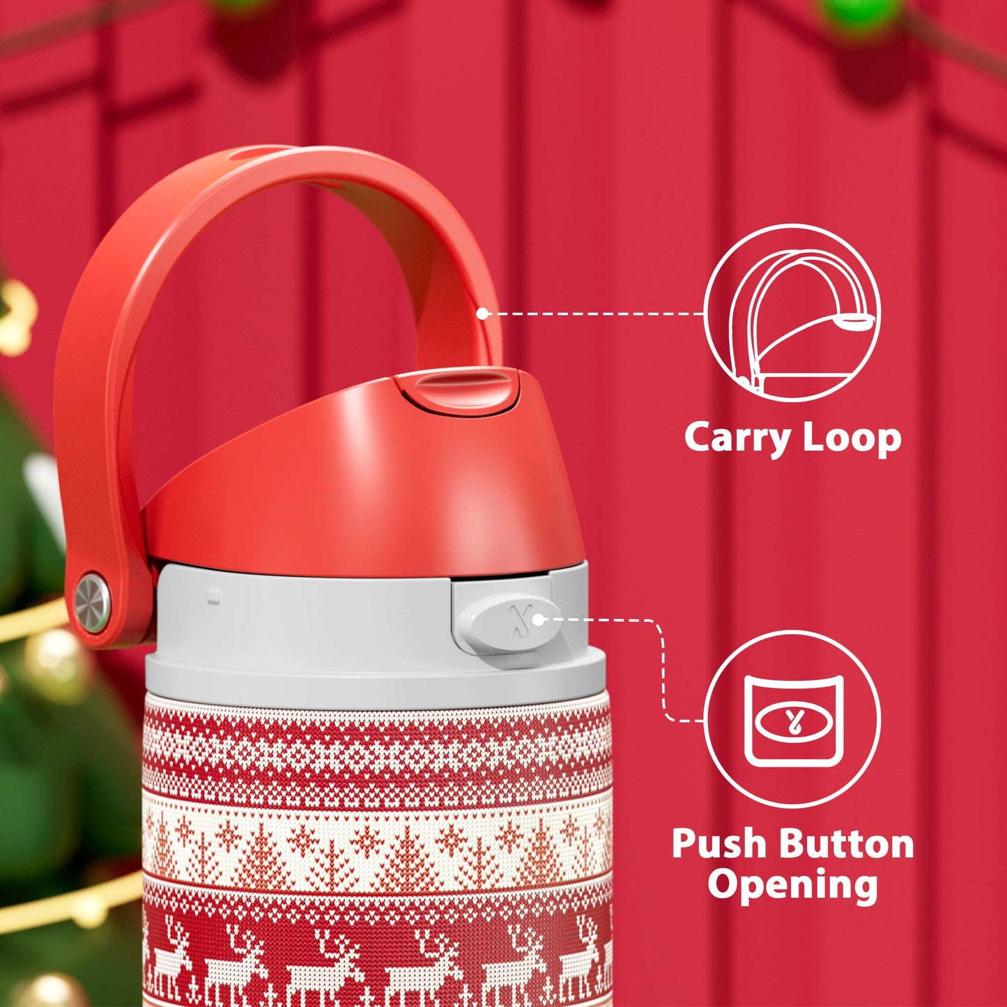 24 oz Insulated Water Bottle for Christmas: Meoky Stainless Steel Water Bottle with Straw and Spout Lid - Leak Proof, Cold for 24 Hours, Fits in Car Cup Holder, Christmas Gifts for Adults, Merry Trio