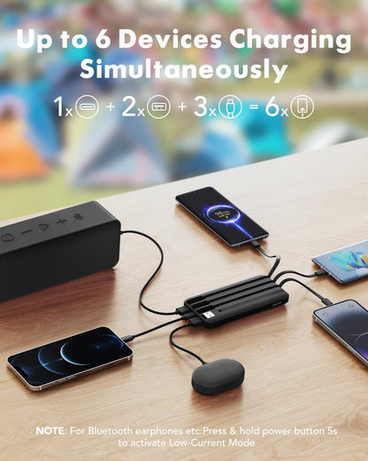 Charmast Power Bank, 20000mAh Built-in 4 Cables Portable Charger, 20W Fast Charging Battery Pack with 4 Ports, USB-C Powerbank for iPhone 16/15/14 Series, iPad, AirPods, Android Phone,and more(Black)