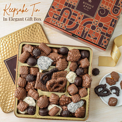 Valentines Day Chocolate Gift Basket, Food Gifts Arrangement Platter, Gourmet Snack Box, For Her, Wife, Spouse, Girlfriend, Romatic, Lover, Mom- Bonnie & Pop