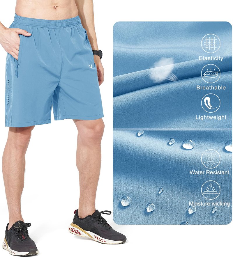 NORTHYARD Men's Athletic Running Shorts Gym Workout 7"/9"/5" Quick Dry Lightweight Sports Basketball Tennis 3 Zipper Pockets SkyBlue 2XL