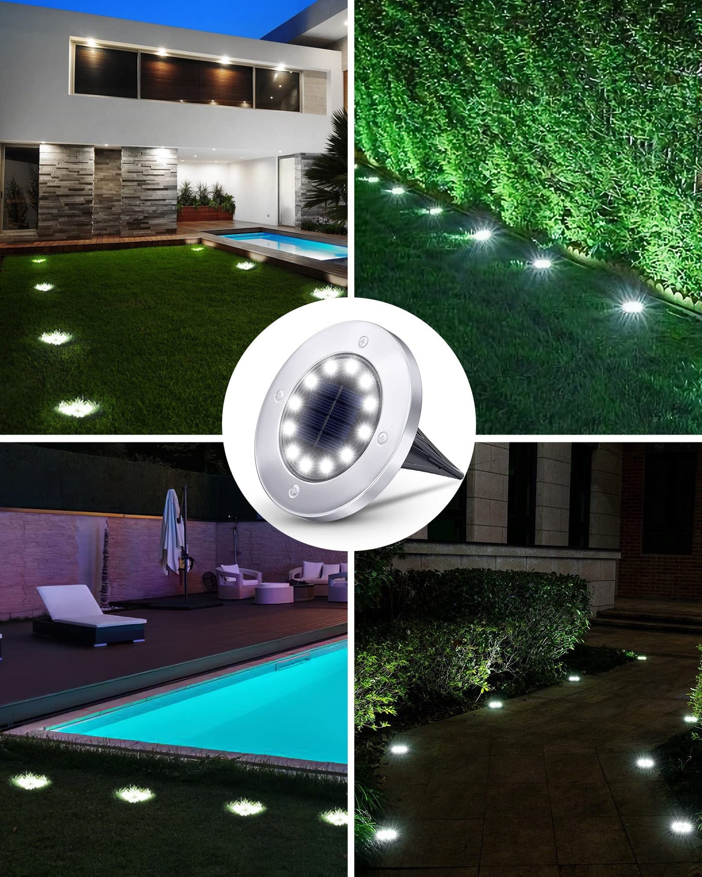 Biling Solar Outdoor Lights 12 Pack, Bright 12 LEDs Solar Ground Lights Waterproof, Flat Landscape Lighting Solar Powered for Yard Walkway Pathway Garden Driveway (White)
