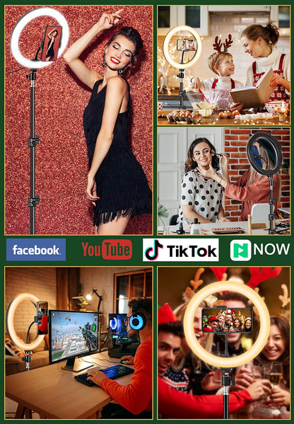 10 inch Ring Light with Tripod Stand & Phone Holder, Selfie Ringlight with Remote for Phone, 70" Tall Circle Light, LED Ring Lamp for Makeup, Video Recording, Conferencing, TikTok, Twitch
