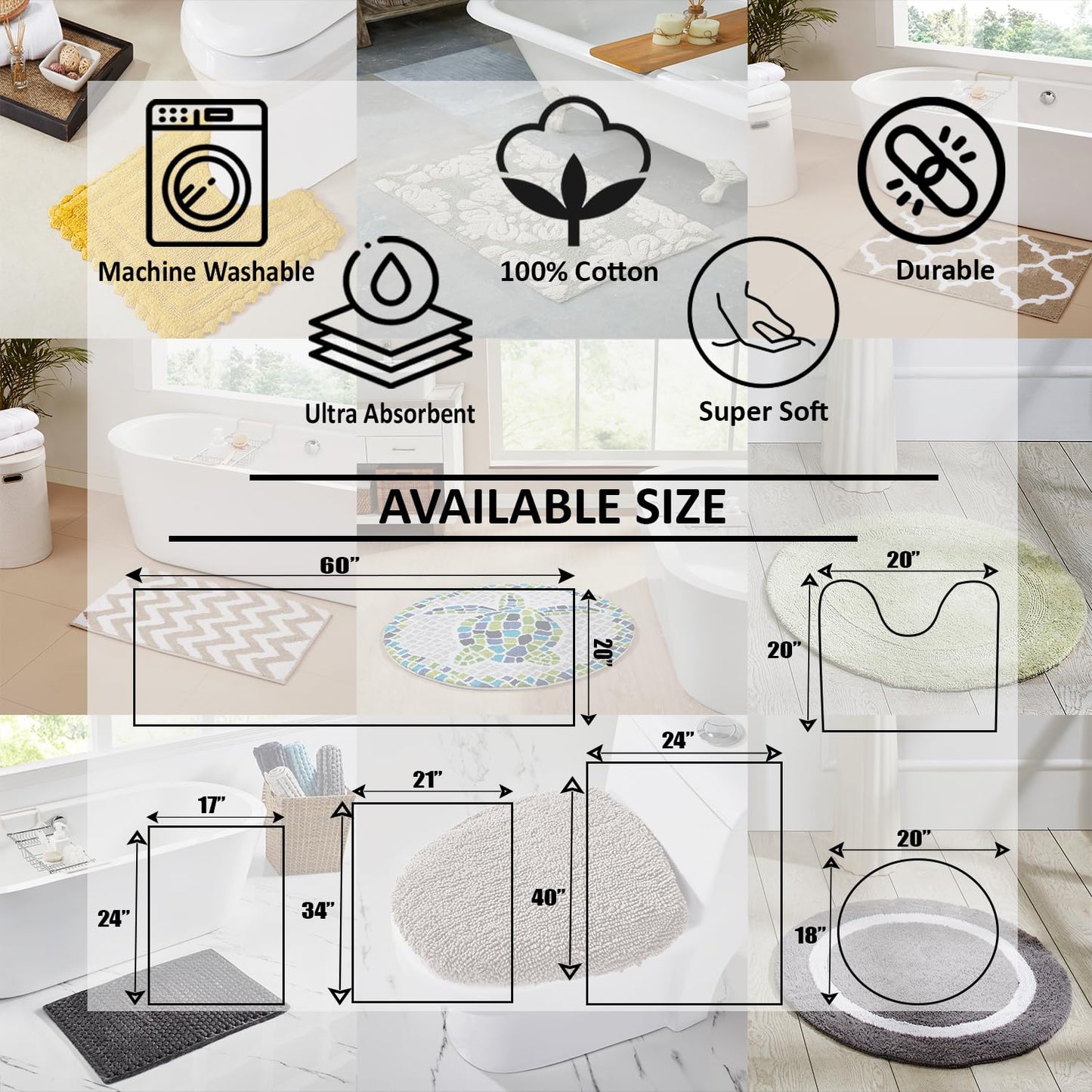 Better Trends Round Bath Mat, 30" Diameter, 100% Cotton Non Slip Bathroom Rug, Water Absorbent, Machine Washable, (Gray) Torrent Collection
