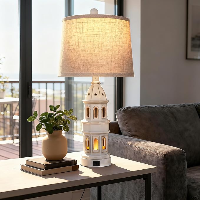 PARTPHONER Coastal Table Lamps Set of 2, Beach Lamps for Living Room with USB A+C, Nautical Lighthouse Lamps, Modern Bedside Nightstand for Bedroom, End Table and Reading