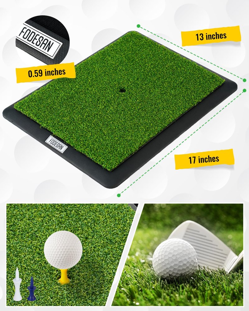 FODESAN Golf Hitting Mat – Golf Gifts Dual Turf Swing Trainer Practice Mat with Replaceable Surfaces & Tees – Indoor/Outdoor, Golf Net & Simulator-Compatible Training Mat for Winter Practice