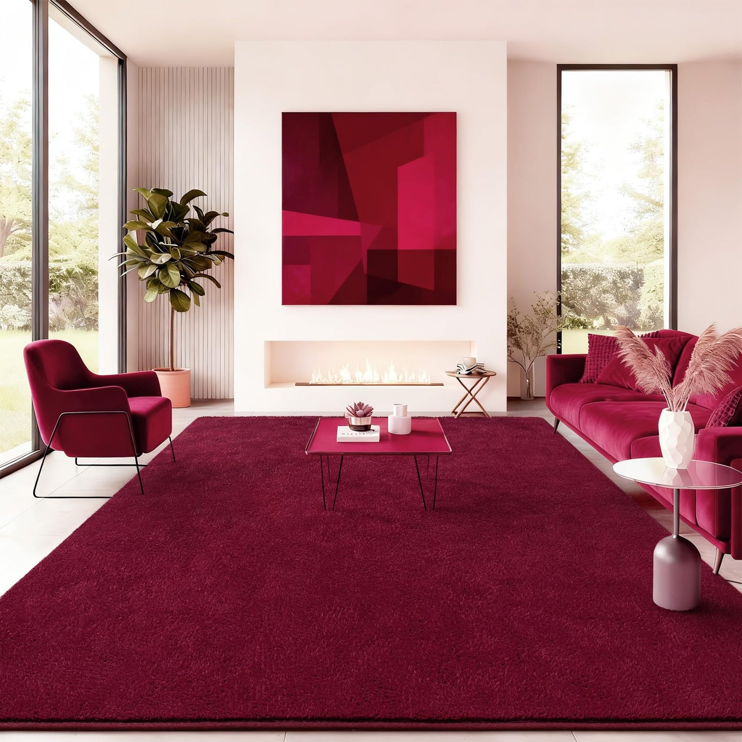 B BENRON Soft Rugs for Living Room 5x7 Wine Red, Minimalist Area Rug for Bedroom Nursery Dining Table Dorm, Throw Rugs for Men Boys Girls Kids Room Indoor Floor Carpets