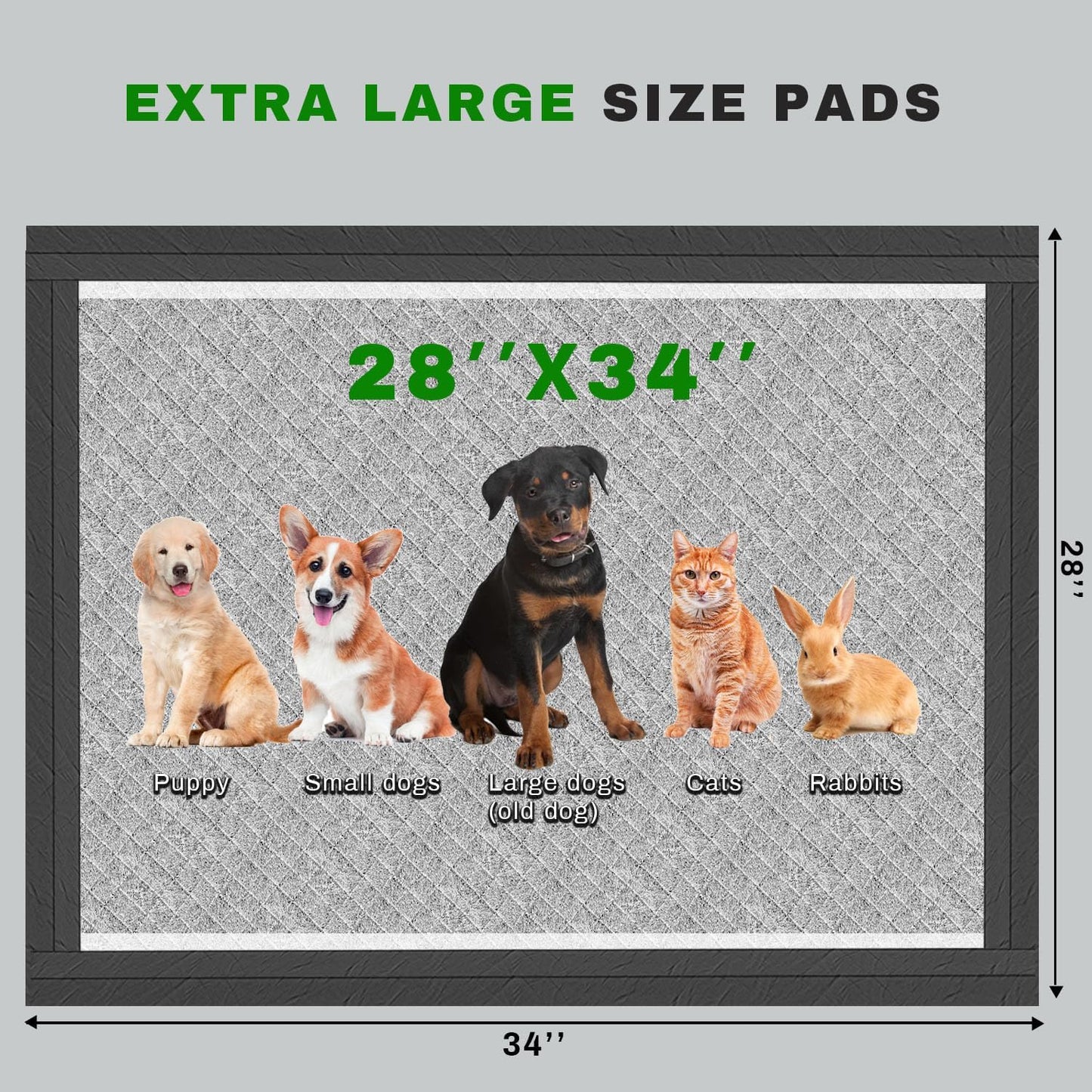 Gardner Pet Extra Large Carbon Puppy Pads 70x85cm, Super Absorbent Thicker Puppy Training Pads, Odor Control, 6 Layers of Leak-proof, Fast Drying, Suitable for Dogs, Cats, Rabbits (30 Pack)
