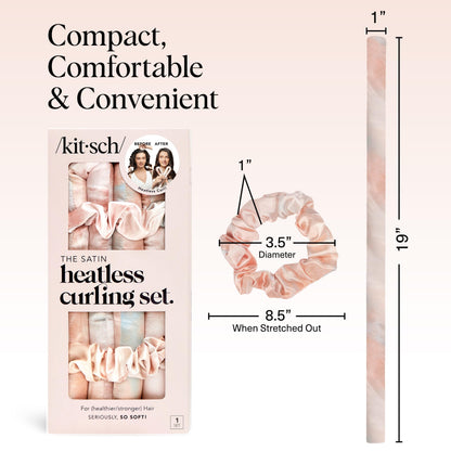 Kitsch Heatless Curling Set - Satin Heatless Curler, Heatless Curlers for Long & Short Hair, Hair Curler No Heat for Heatless Curls, Overnight Curls with 2 Scrunchies & Blowout Rod - Sunset Tie Dye