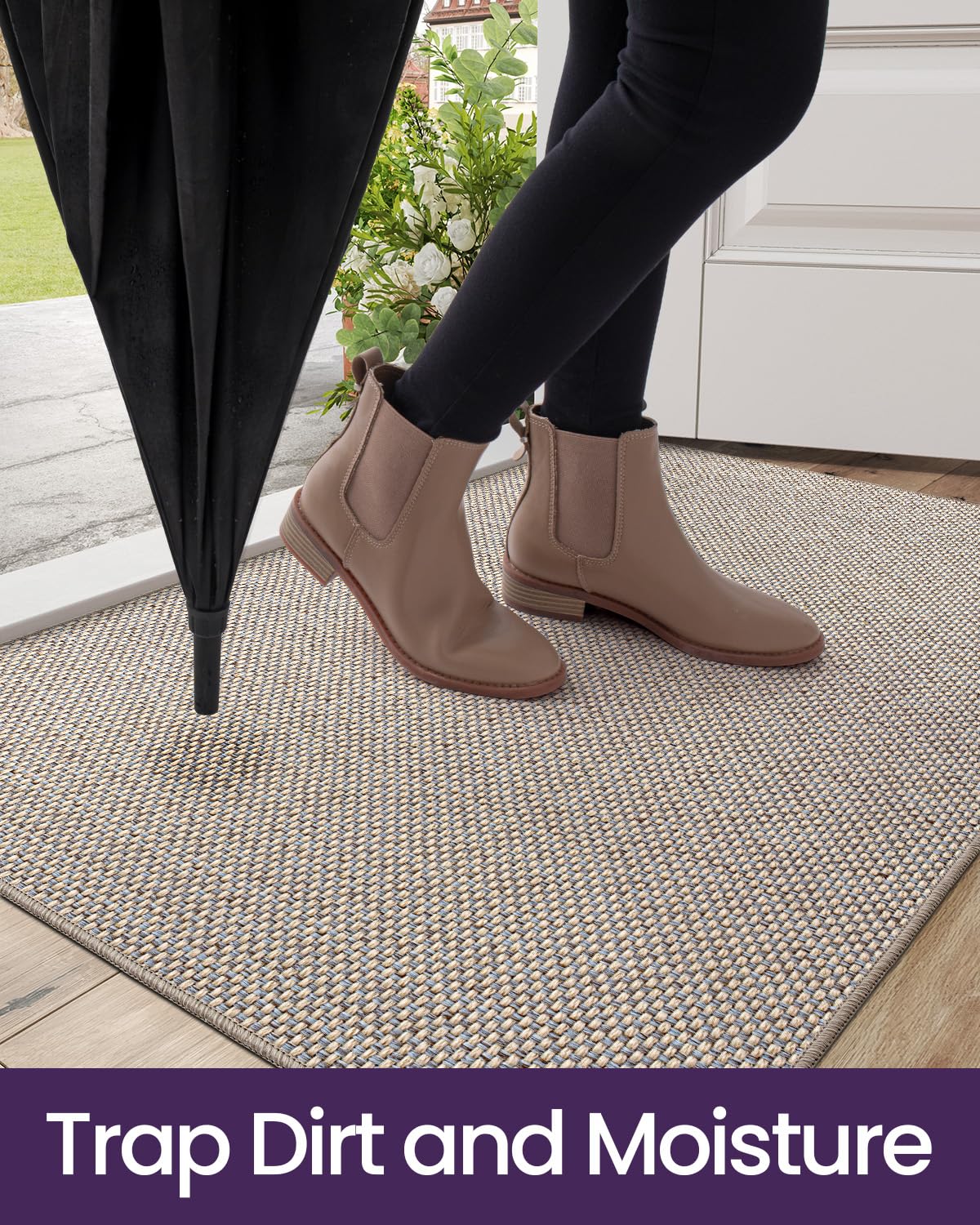 DEXI Ultra Thin Door Mat Indoor Entrance 48x72, Non Slip Rubber Backed Entryway Mats Dirt Trapper, Low Profile Front Doormat for Inside Entry, Patio, Porch, Beige