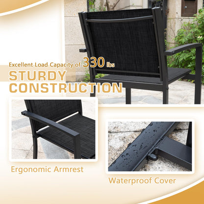 Greesum 4 Pieces Patio Furniture Set Outdoor Conversation Textilene Fabric Chairs for Lawn, Garden, Balcony, Poolside with A Glass Coffee Table, Black