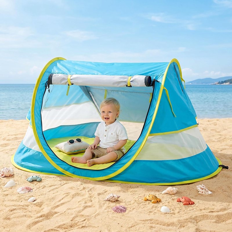 Portable Baby Beach Tent - UPF 50+ Sun Shelter with Mosquito Net | Ideal Pop-Up Kids Travel Tent with Carry Bag & 2 Stakes