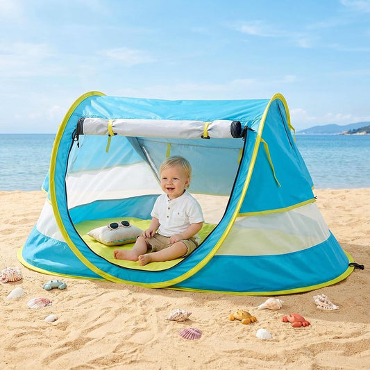 Portable Baby Beach Tent - UPF 50+ Sun Shelter with Mosquito Net | Ideal Pop-Up Kids Travel Tent with Carry Bag & 2 Stakes