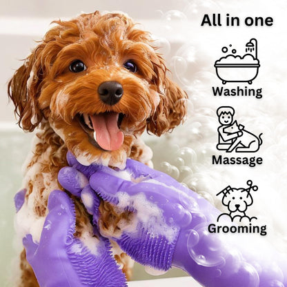 Dog Shampoo Gloves for Bathing – Silicone Dog Washing Gloves with Bristles – Pet Hair Removal Glove for Dogs & Cats – Puppy Essentials – Dog Grooming Supplies & Accessories – Shampoo Brush for Pets
