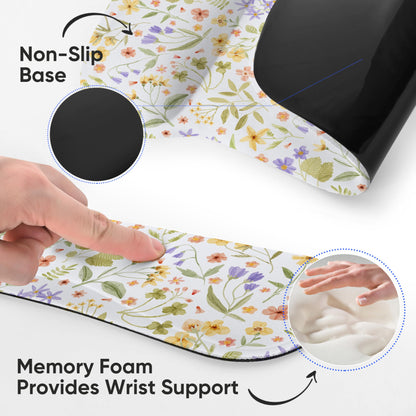 AUPET Mouse Pad Keyboard Wrist Rest Set,Ergonomic Memory Foam Mouse Pads Wrist Support Set,Non-Slip Base, Smooth Surface, Pain Relief for Gaming,Office (Pressed Flower Art)