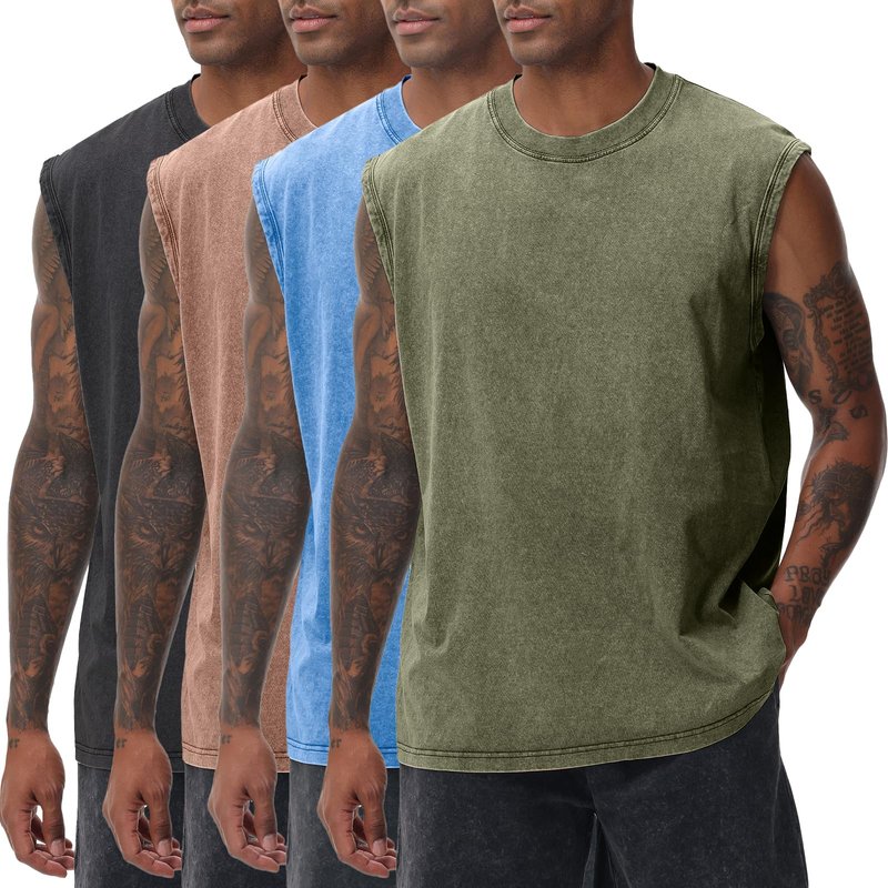 SnowElve 4 Park Mens Workout Tank Tops Sleeveless Tee Shirts Men Muscle Shirt Gym Acid Wash T Shirts Running Beach Loose Fit Tee(AGBUCFBK,S)