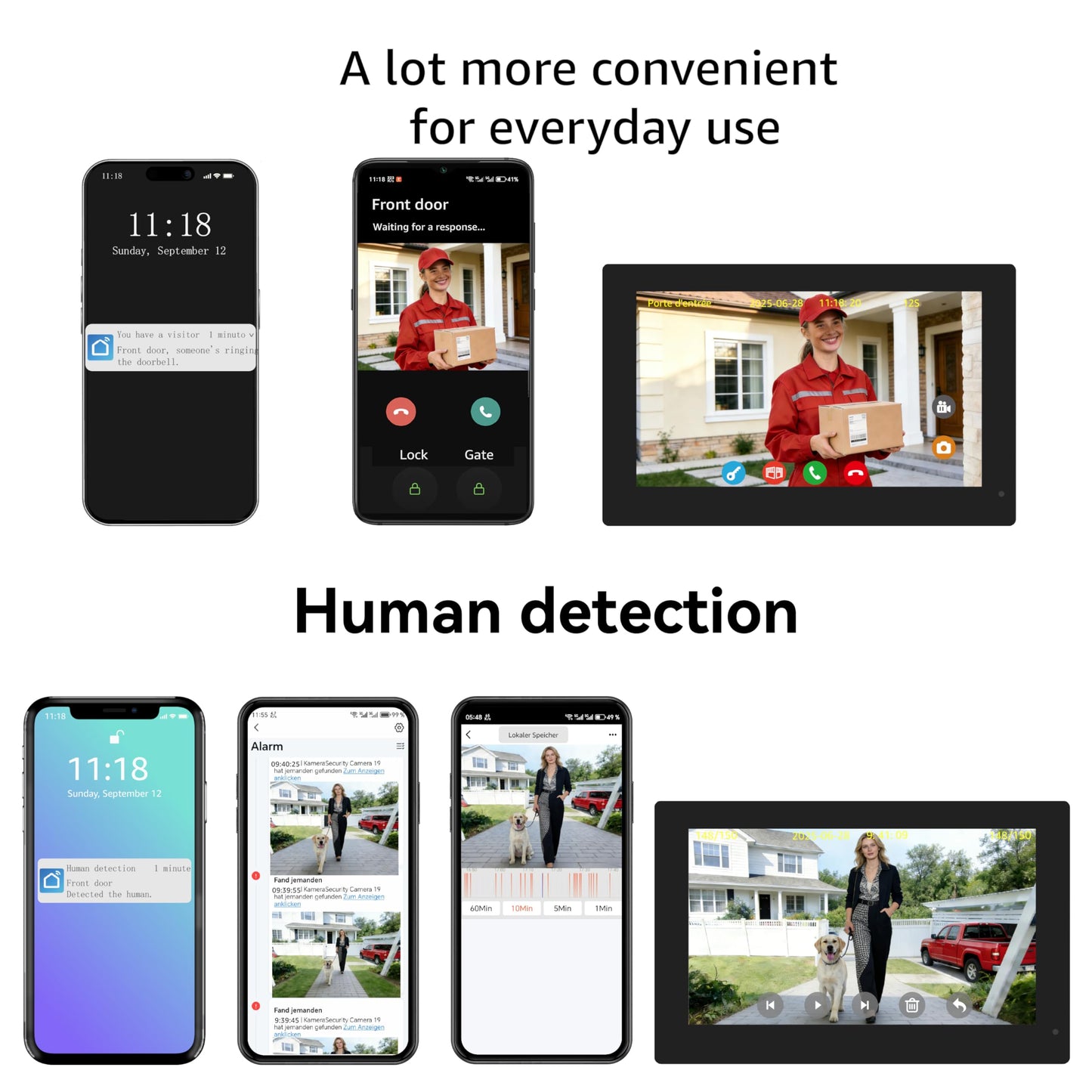 LUMOBELL 3 Units Apartment Video Intercom System,house video intercom. Wired Video Doorbell with 3 Unit 7-inch Touch Screens, 1080P Security Camera, Dual-Band WiFi 6, RFID Key Fobs & App Remote Unlock