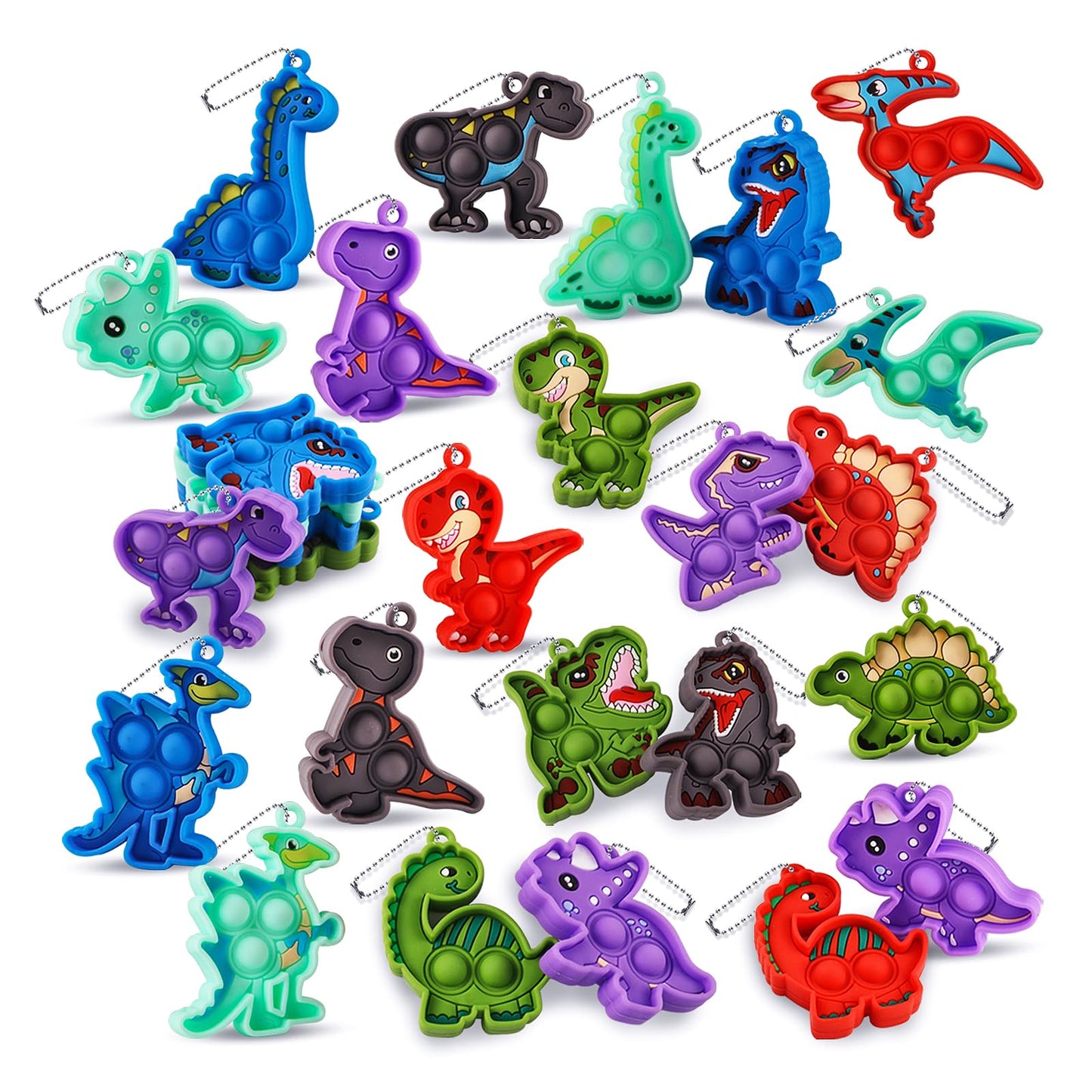 24 Pack Dinosaur Party Favors,Mini Pop Keychain Toys Bulk,Pop Fidgets Party Favors for Kids,Stress Relief Sensory Toys,Goodie Bags Stuffer,Classroom Prizes,Birthday Gifts for Boys & Girls