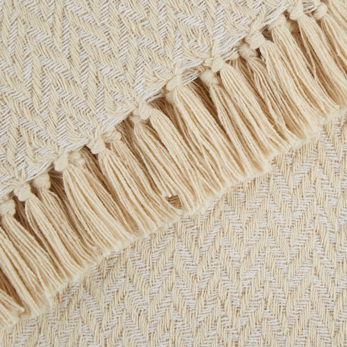 DII Modern Zig Zag Throw Blanket Woven Cotton, Hand-Knotted 2.5" Fringe, 50x60, Natural