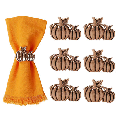 Getfitsoo Copper Pumpkin Napkin Rings - Set of 6, Thanksgiving & Halloween Table Holders