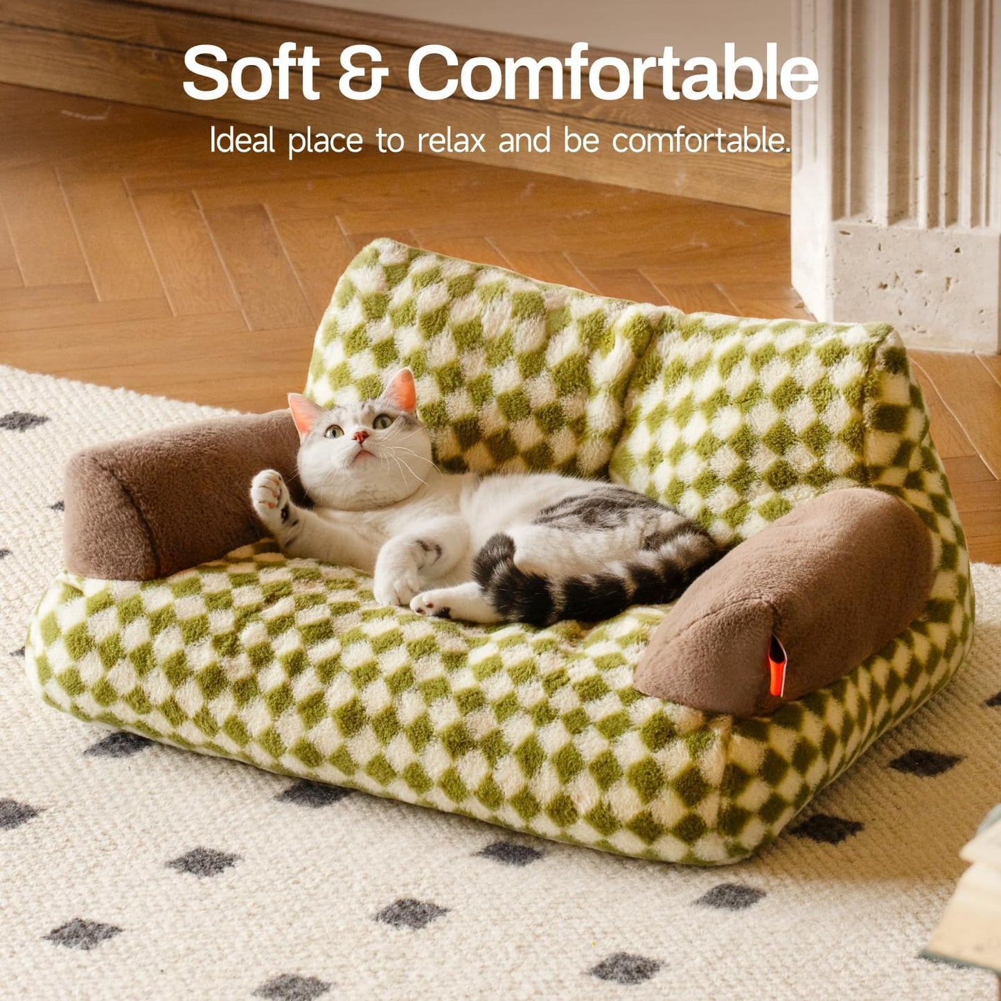 MEWOOFUN Cat Bed for Indoor Cats, Washable Dog Beds for Small Medium Dogs & Cats, Fluffy Cat Couch with Non-Slip Bottom (Green, 26.0" L X 19.0" W X 13.0" Th)