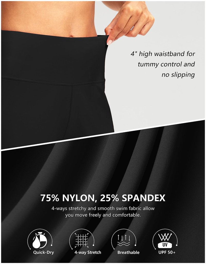 G Gradual Women's 7" Long Swim Board Shorts High Waisted Quick Dry Beach Swimming Shorts for Women with Liner Pockets(Black,XL)