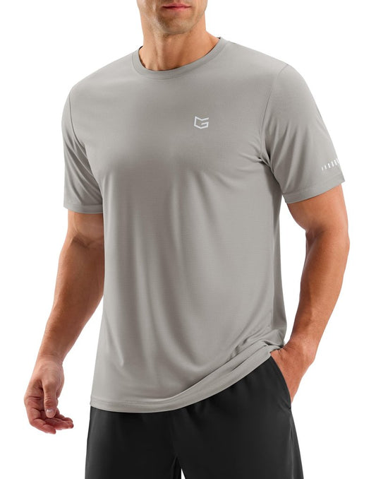 Men's Workout Breathable T-Shirts Dry Fit UPF 50+ Sun Shirts Quick Dry Cooling Tee for Athletic, Running, Hiking (Warm Grey, 4XL)