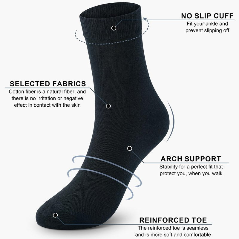CHARMKING 6 Pairs Crew Socks for Women Soft Cotton Bootie Socks Moisture-wicking Casual Socks Non Slip Above Ankle (Black/White/Grey)
