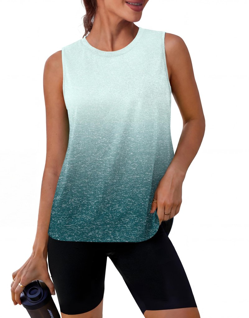 Alaroo Workout Tops for Women Sleeveless Yoga Athletic Tank Tops Fitness Clothing Running Gym Shirts Exercise Crew Neck Ombre Blue L