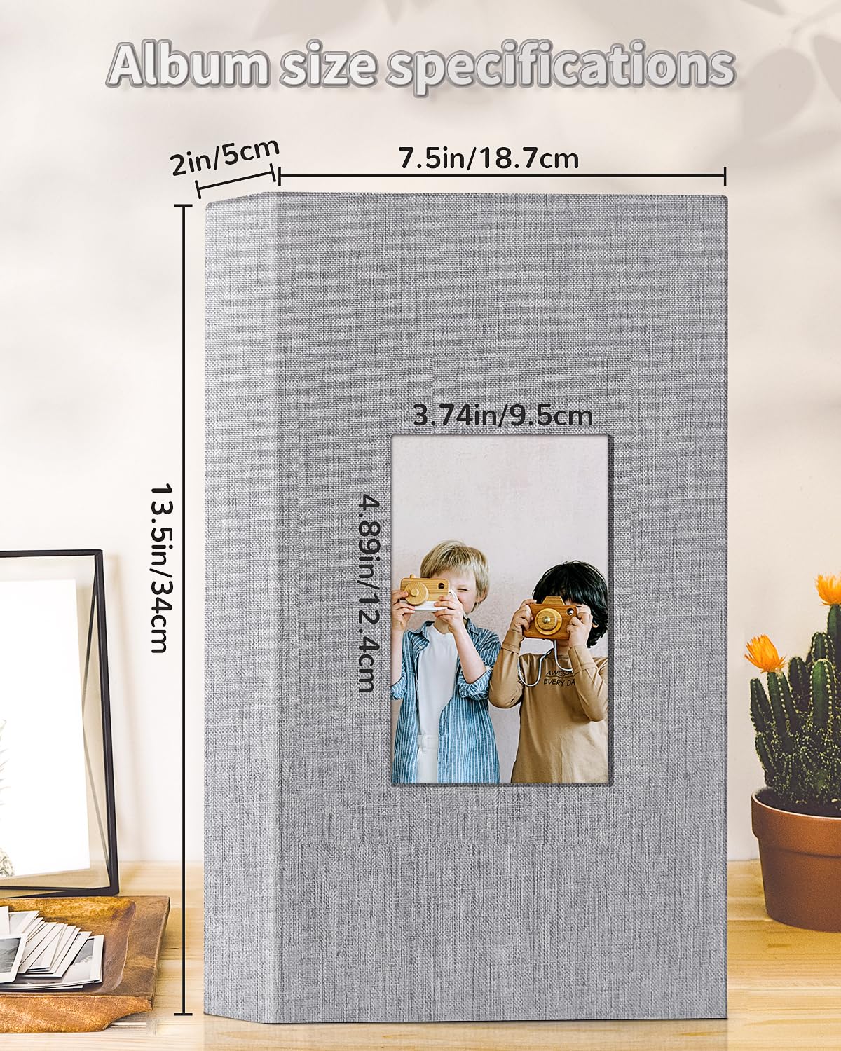 Artfeel Photo Album 4x6 with 300 Pockets,Slip-in Picture Albums,Linen Cover Memory Book with Front Window,White Page Vertical Photo Book for Wedding,Family,Anniversare,Baby,Vacation