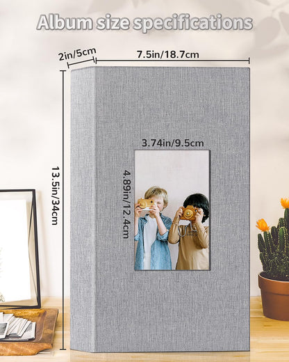 Artfeel Photo Album 4x6 with 300 Pockets,Slip-in Picture Albums,Linen Cover Memory Book with Front Window,White Page Vertical Photo Book for Wedding,Family,Anniversare,Baby,Vacation