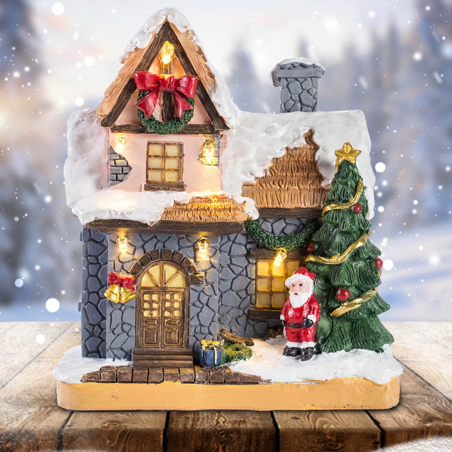 innodept12 6" Resin Christmas Scene Village Houses Town with Warm White LED Light Battery Operate Christmas Ornamnet