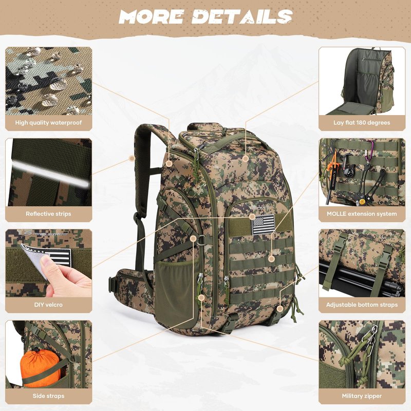 Maelstrom Tactical Backpack for Men, Water Resistant 40L Military Backpack, for Hiking, Camping, Gym with Molle System (Camouflage Green)