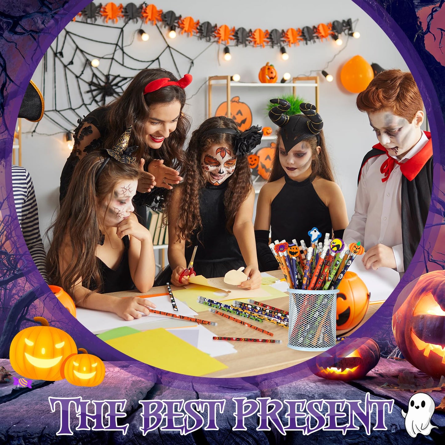 Ireer 60 Pcs Scented Pencils for Kids Animal Fruit Fun Smelly Pencils Bulk HB Graphite with 60 Pcs Cute Cartoon Toppers Gift for School Office Classroom Party Reward Supplies(Pumpkin)