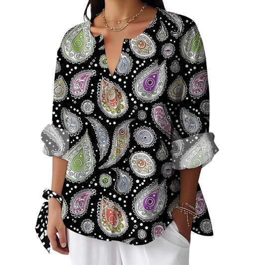 Vintage Graphic T Shirt for Women V Neck Rolled 3/4 Sleeve Tops Boho Elegant Yoga Soft and Comfy Summer Tees 2025 Style14 XL