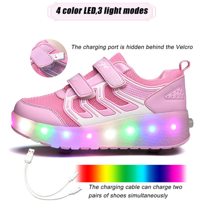 AIkuass Roller Shoes Sneakers LED Light Up Rechargeable Wheel Shoes As Gift for Girls Women