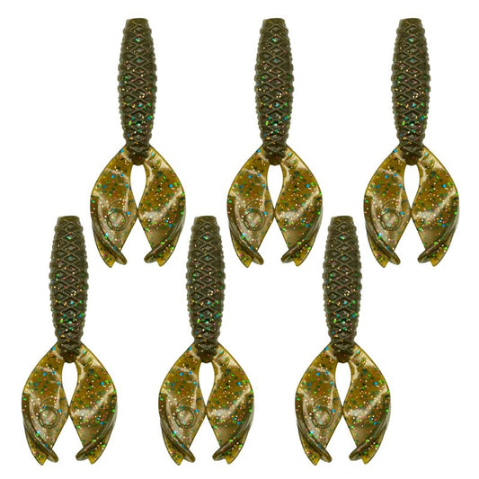 Bass Fishing Creature Bait – 6th Sense Bongo 3.7 – Jig Trailer Claws, 3D Scales, 6 Pack (Green Pumpkin Juice)