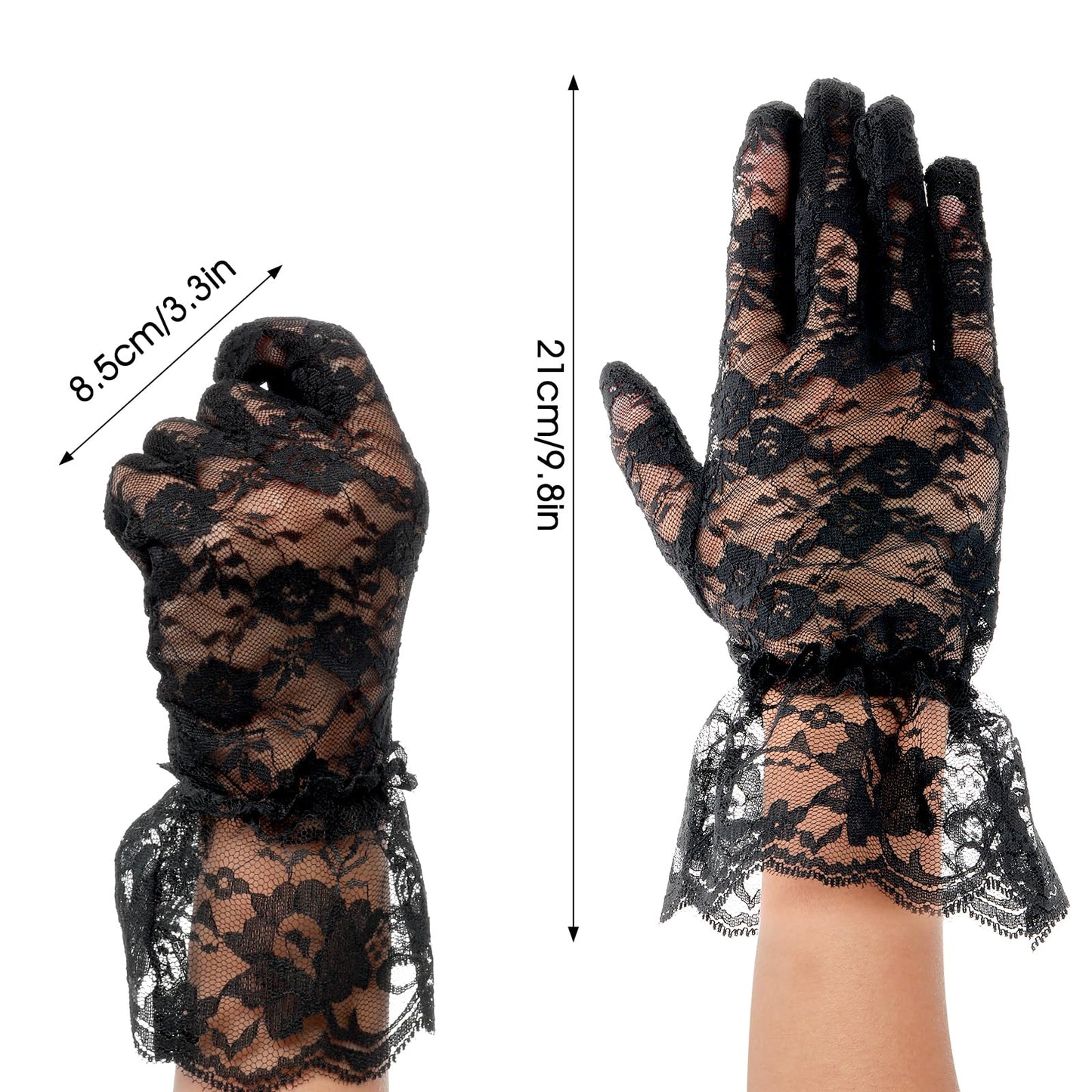 Black Lace Gloves For Women - Elegant Short Lace Gloves For Tea Party, Opera, Wedding & Prom