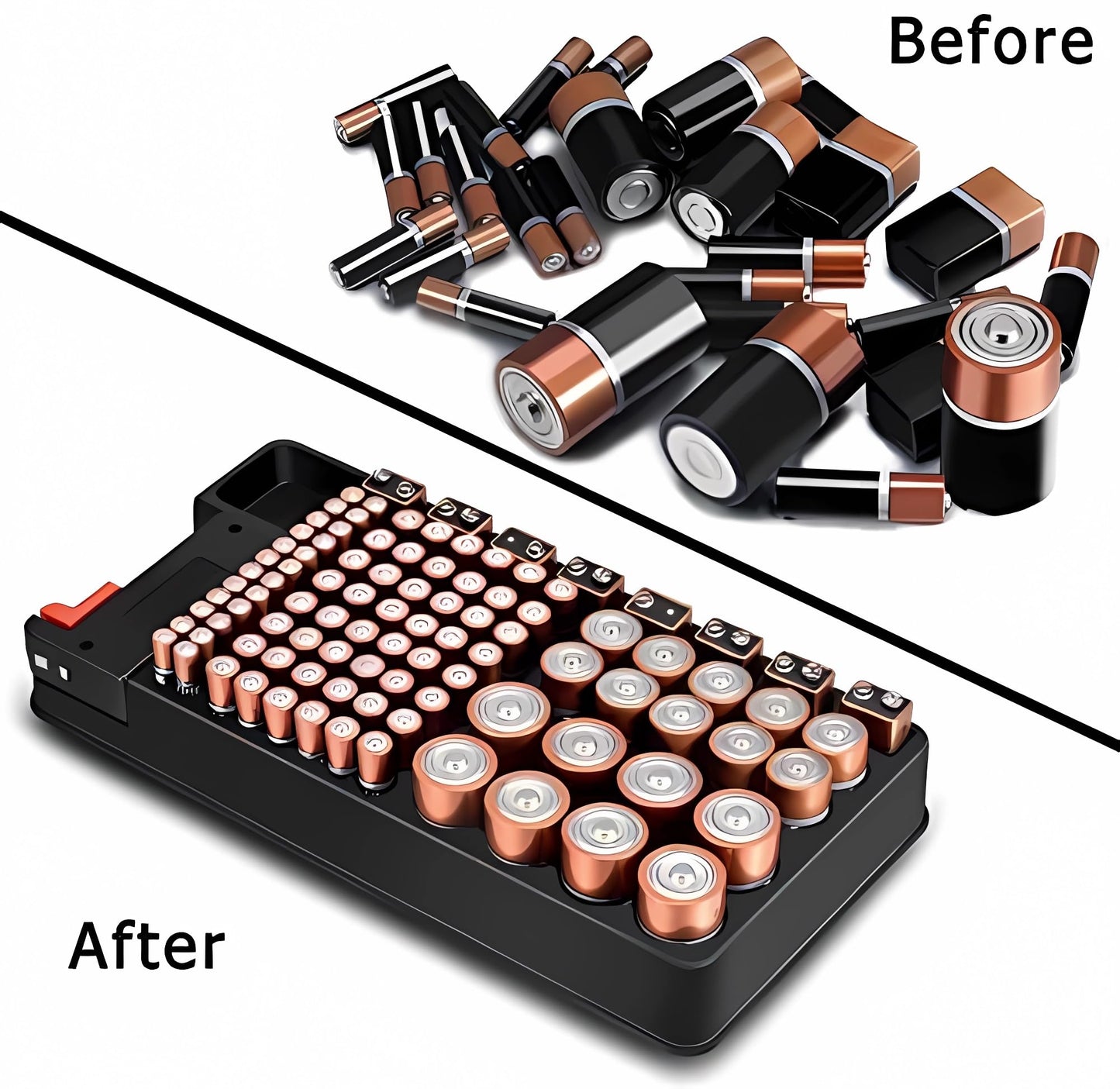 Battery Organizer Storage case with tester can hold 110 battery Various Sizes for AAA, AA, 9V, C and D size and Digital Battery Tester